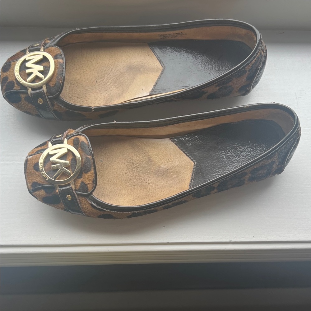 Michael Kors Animal Print Loafers with Gold Accent